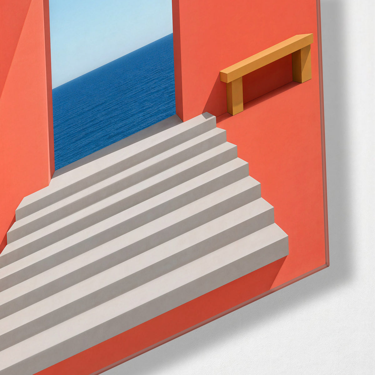Stairs to the Shore glass wall art, corner view