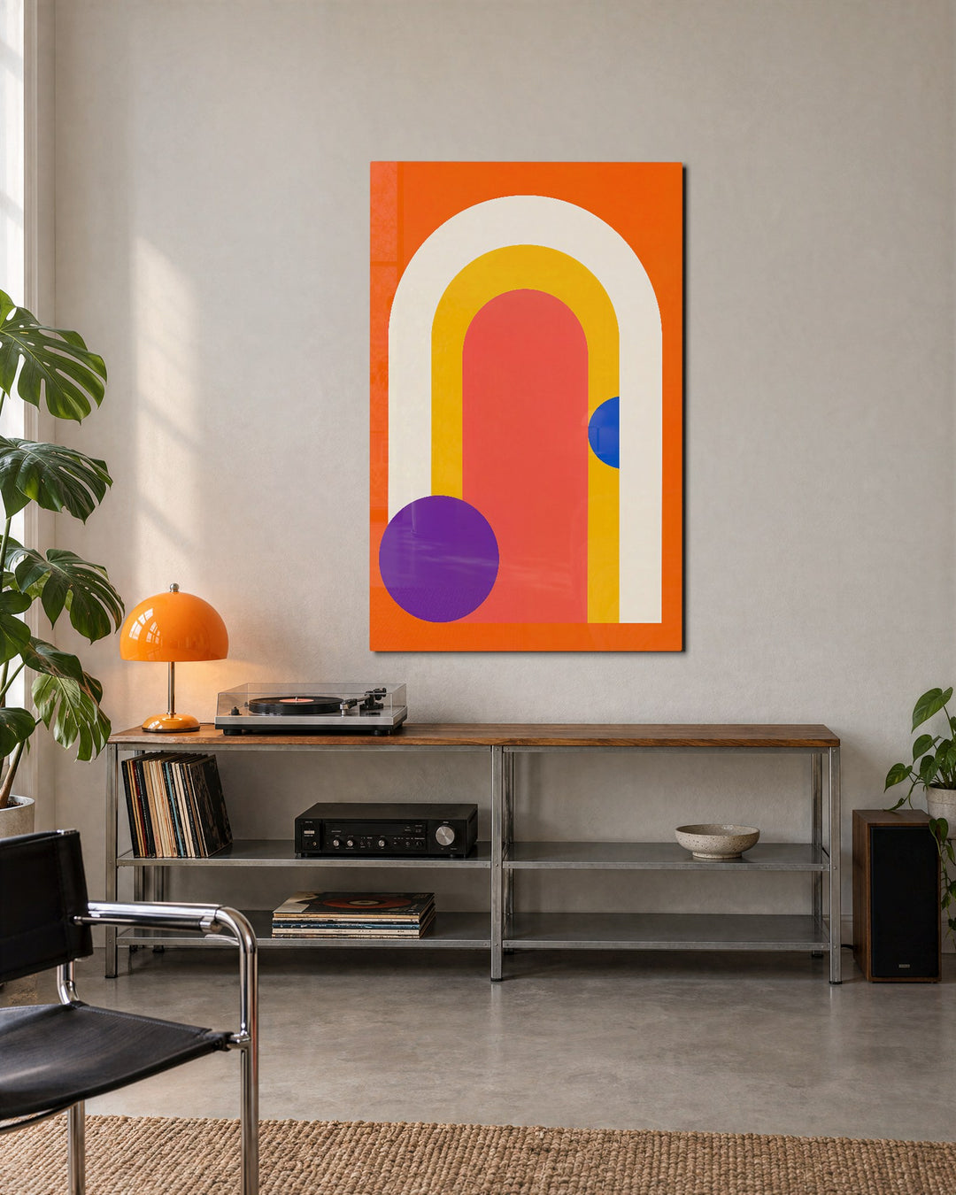 Semicircle Parade glass wall art, lifestyle view