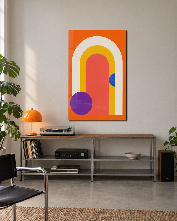 Semicircle Parade glass wall art, lifestyle view
