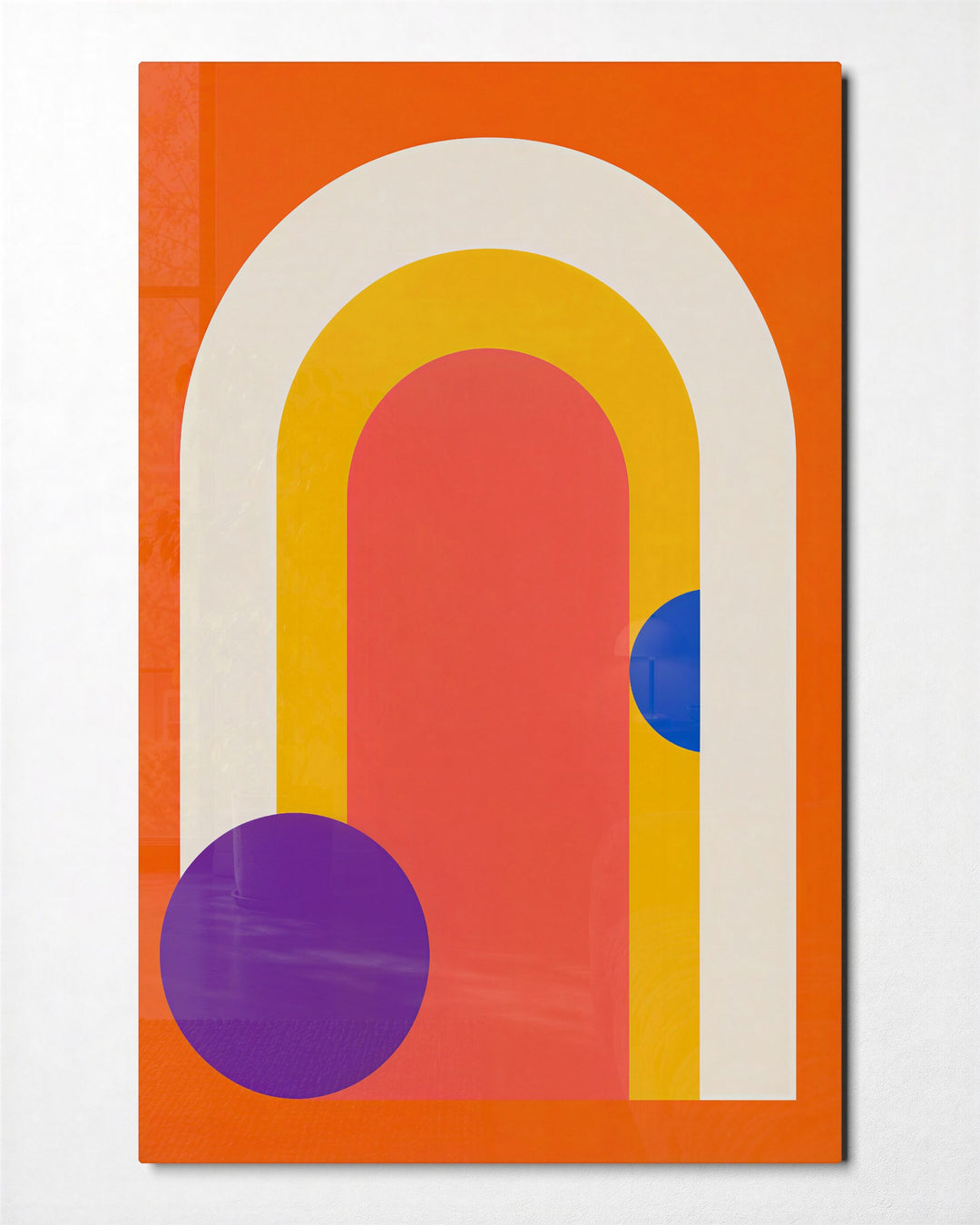 Semicircle Parade glass wall art, front view