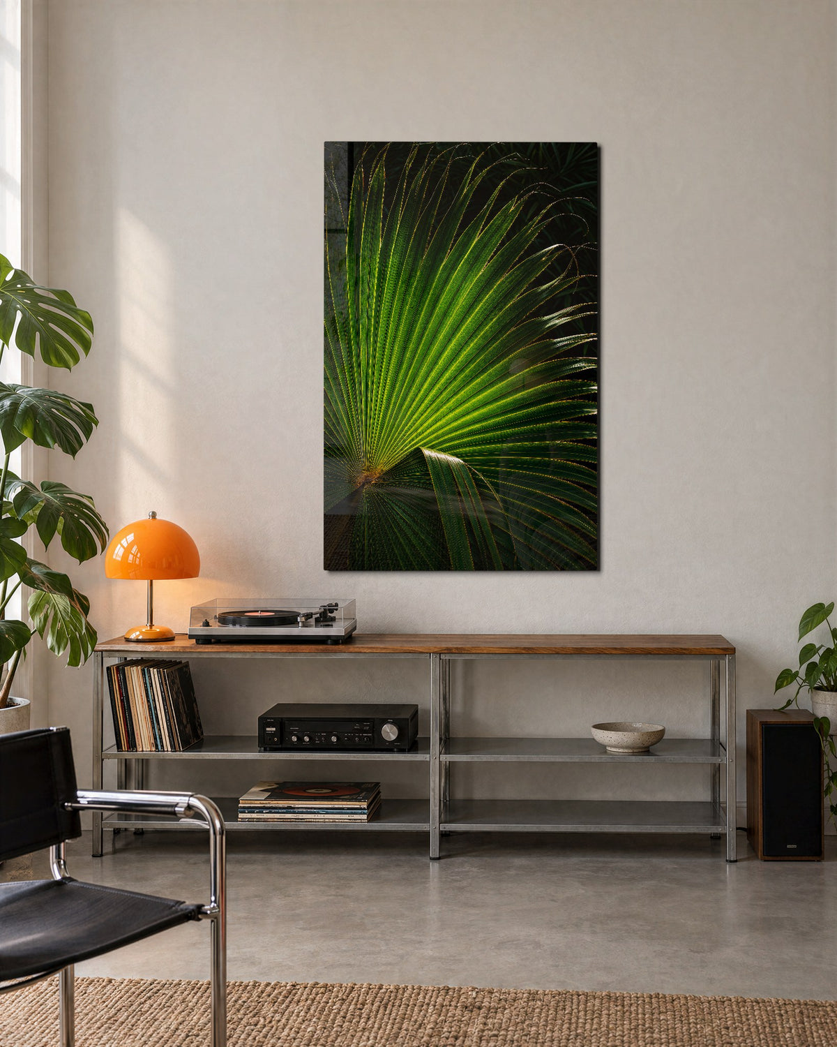 Leaf Rib Study glass wall art, lifestyle view