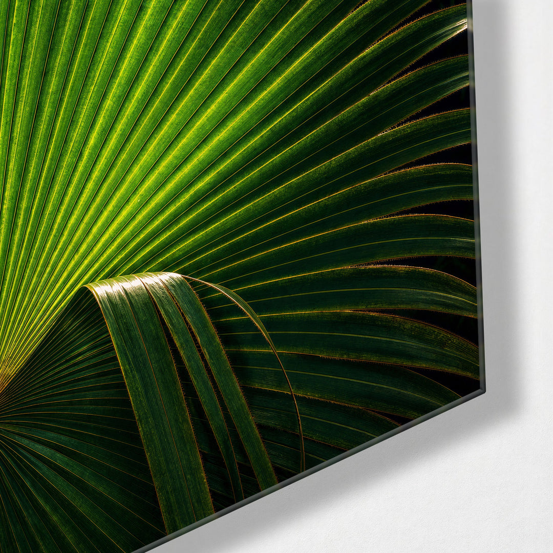 Leaf Rib Study glass wall art, corner view