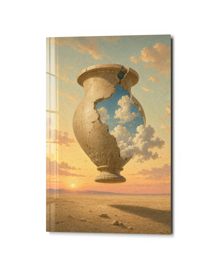 Empty Vase, Full Sky glass wall art, studio view