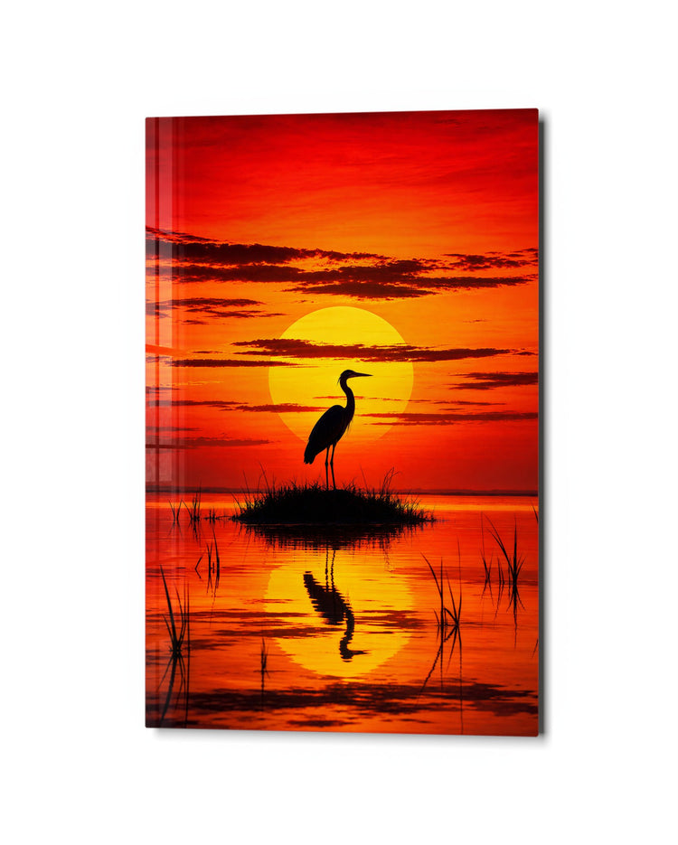 Long Neck, Low Sun glass wall art, studio view