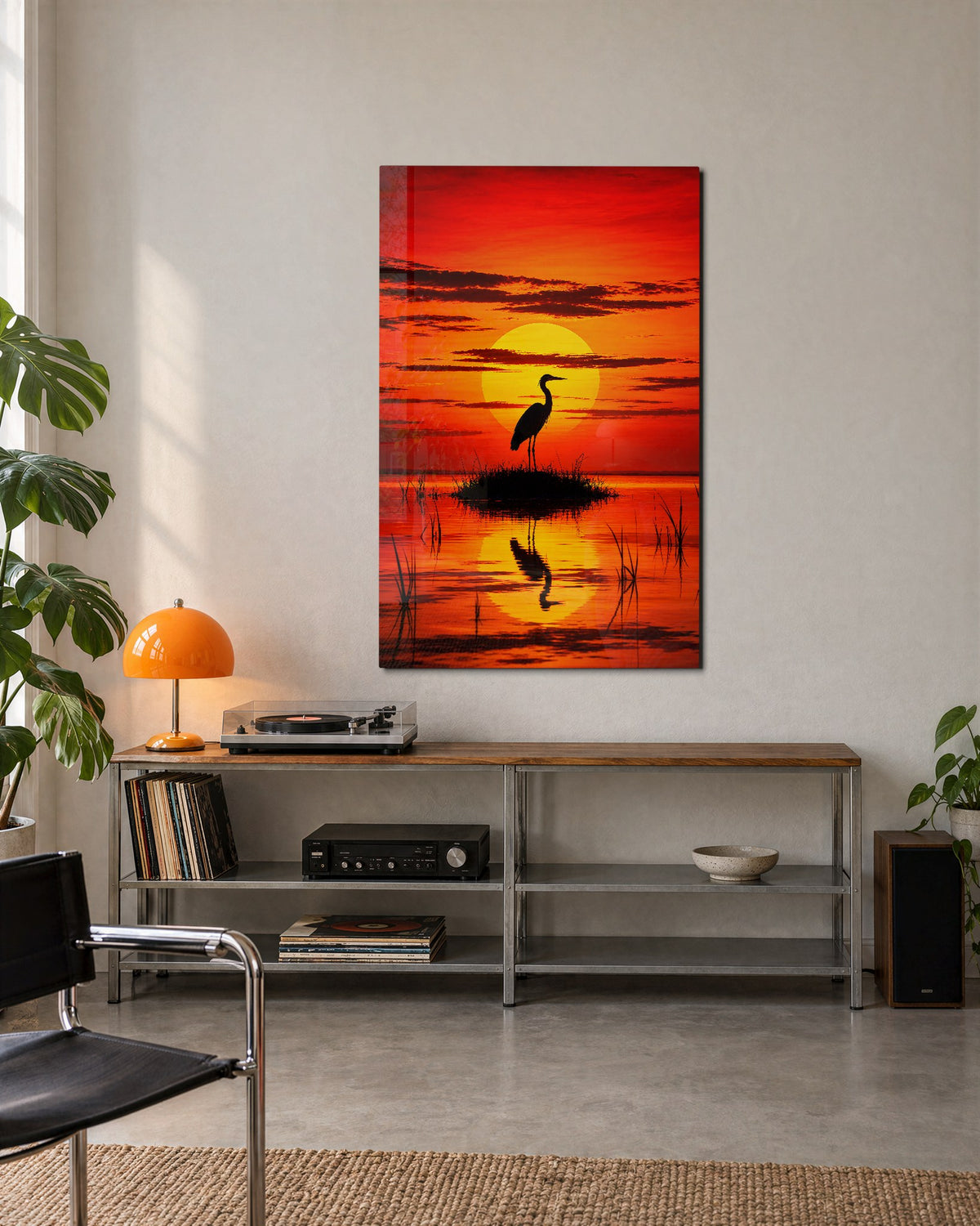 Long Neck, Low Sun glass wall art, lifestyle view