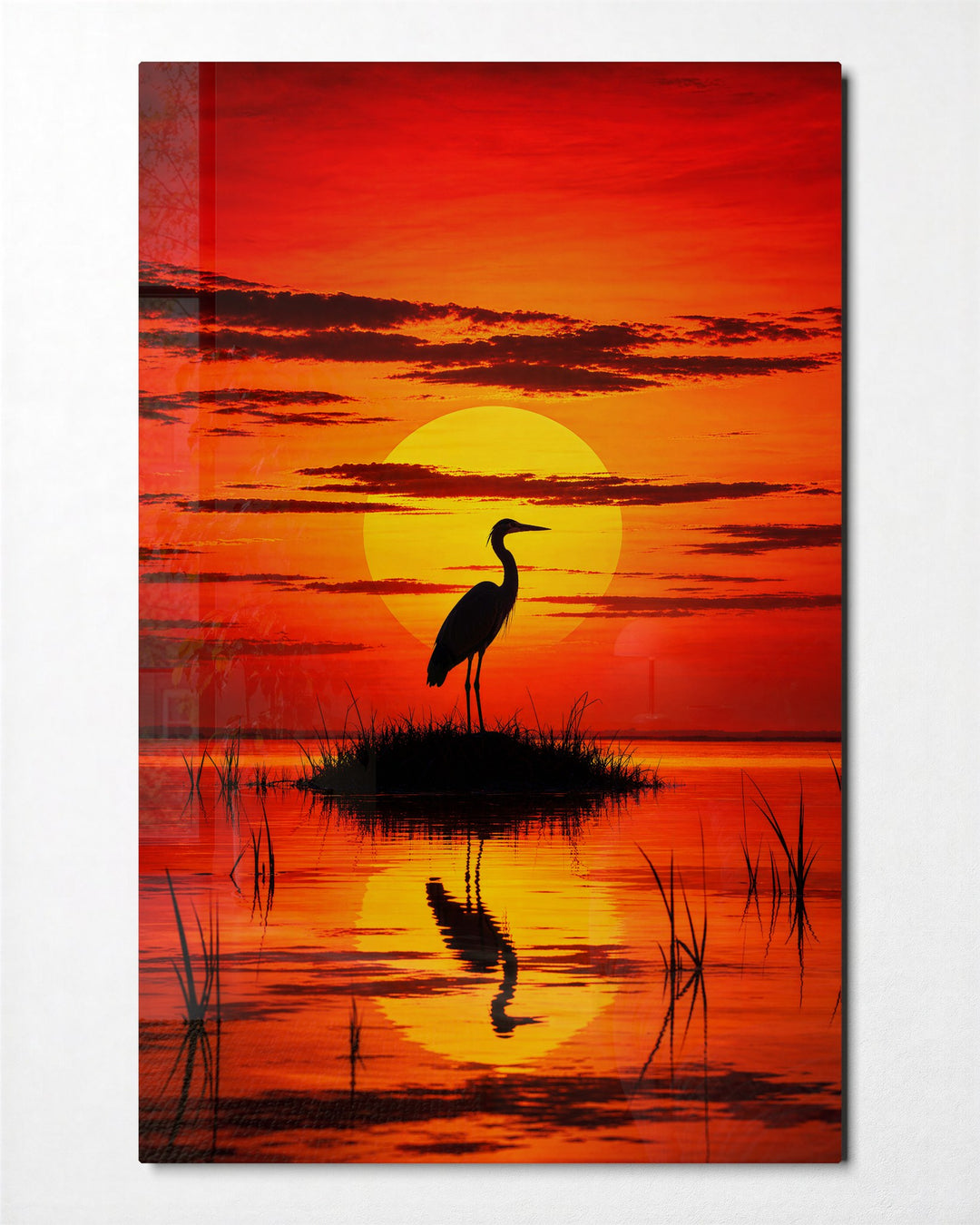 Long Neck, Low Sun glass wall art, front view