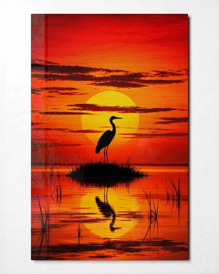 Long Neck, Low Sun glass wall art, front view