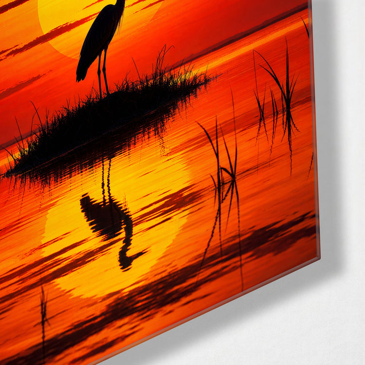 Long Neck, Low Sun glass wall art, corner view