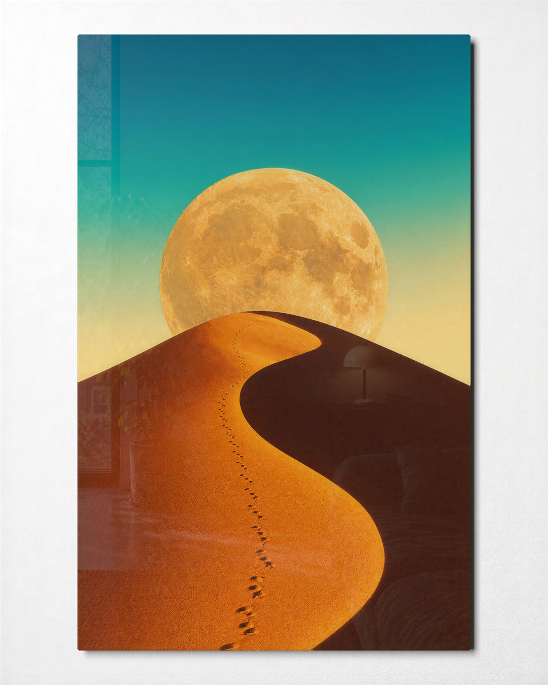 Moonward Prints glass wall art, front view
