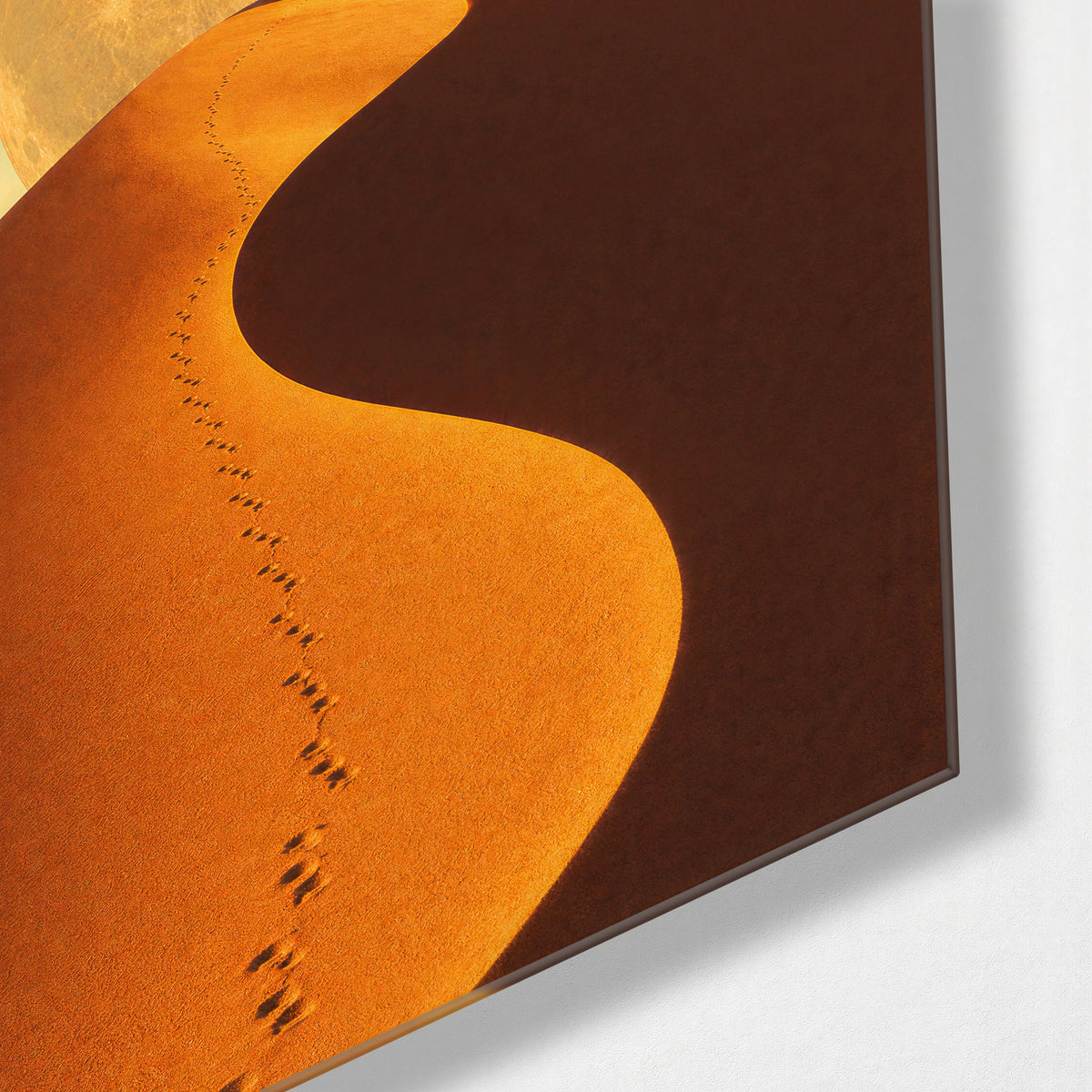 Moonward Prints glass wall art, corner view