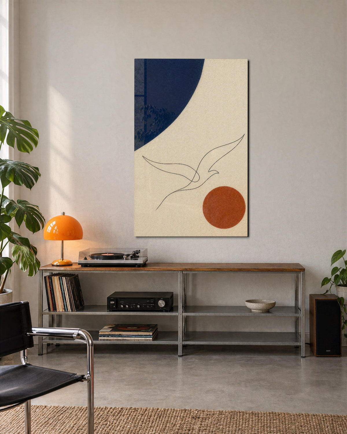 Unbroken Flight glass wall art, lifestyle view