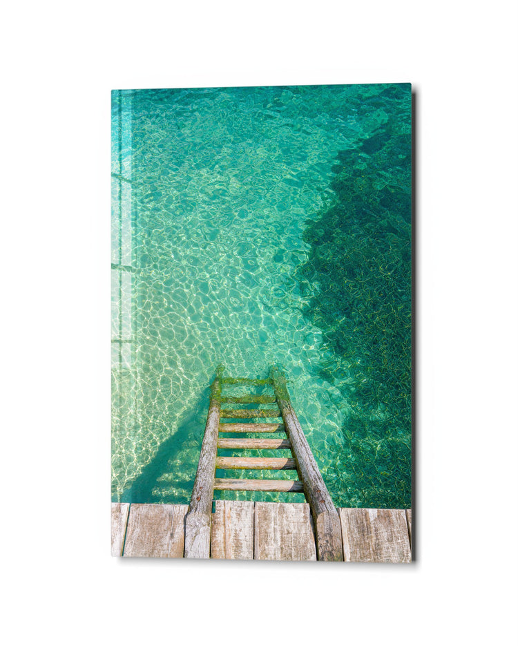 Wooden Rungs, Clear Water glass wall art, studio view