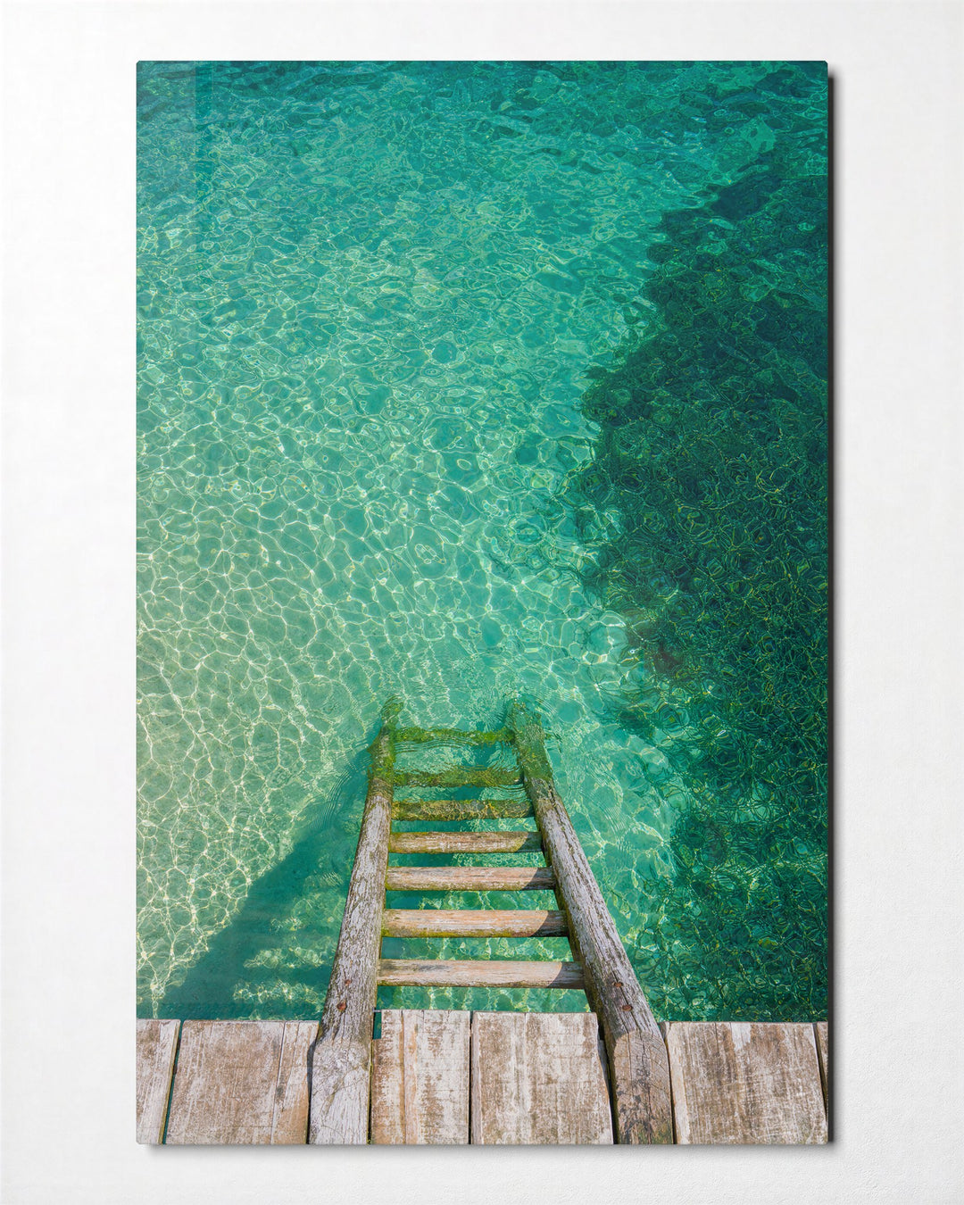 Wooden Rungs, Clear Water glass wall art, front view