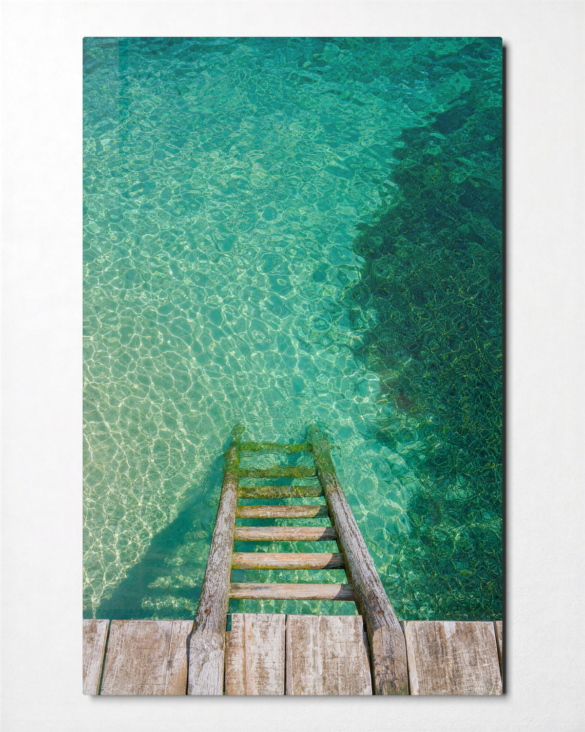 Wooden Rungs, Clear Water glass wall art, front view