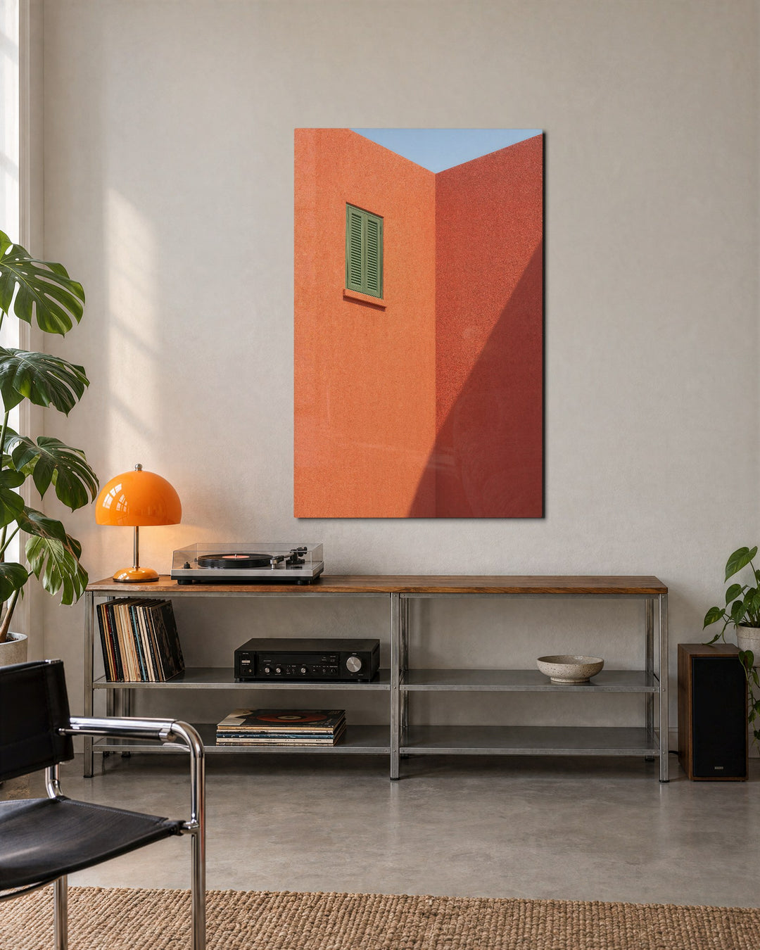 Coral Corner, Slanted Shade glass wall art, lifestyle view