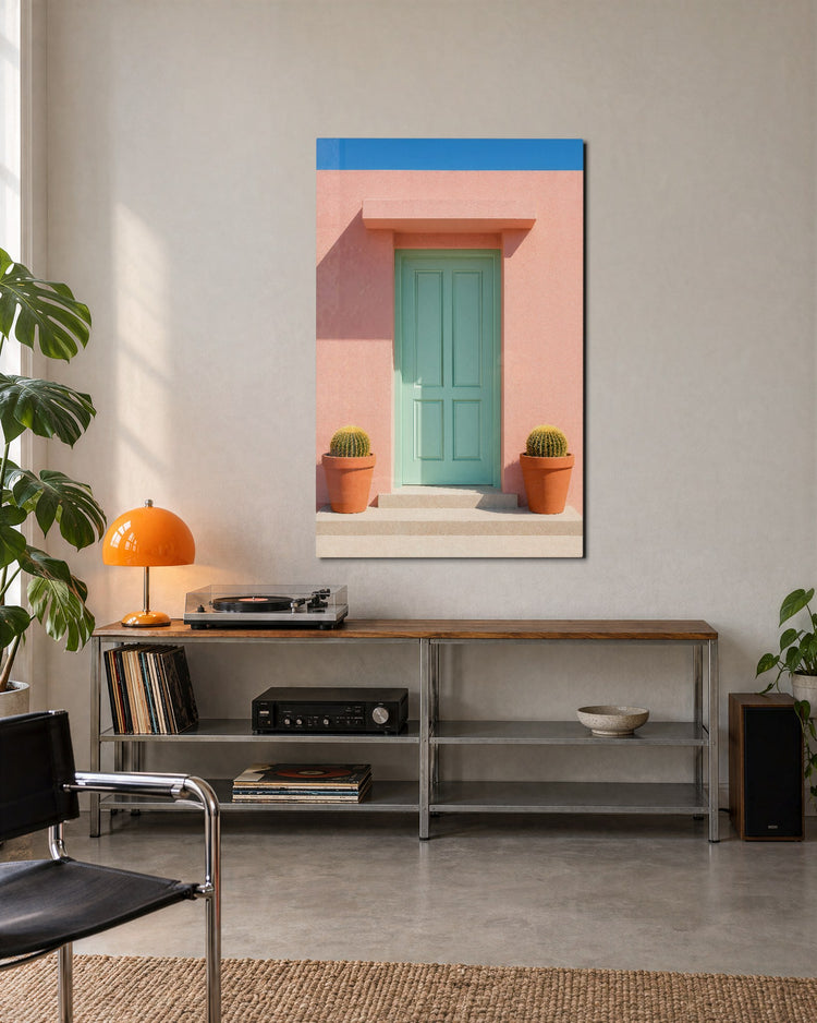 Cactus Guard glass wall art, lifestyle view