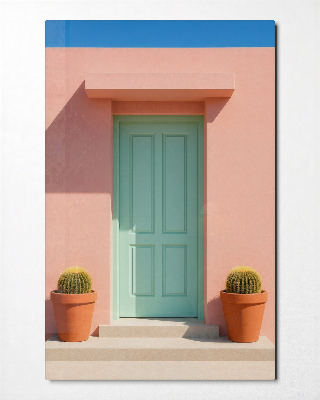 Cactus Guard glass wall art, front view
