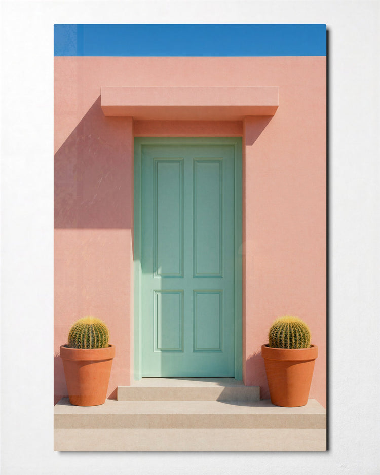 Cactus Guard glass wall art, front view