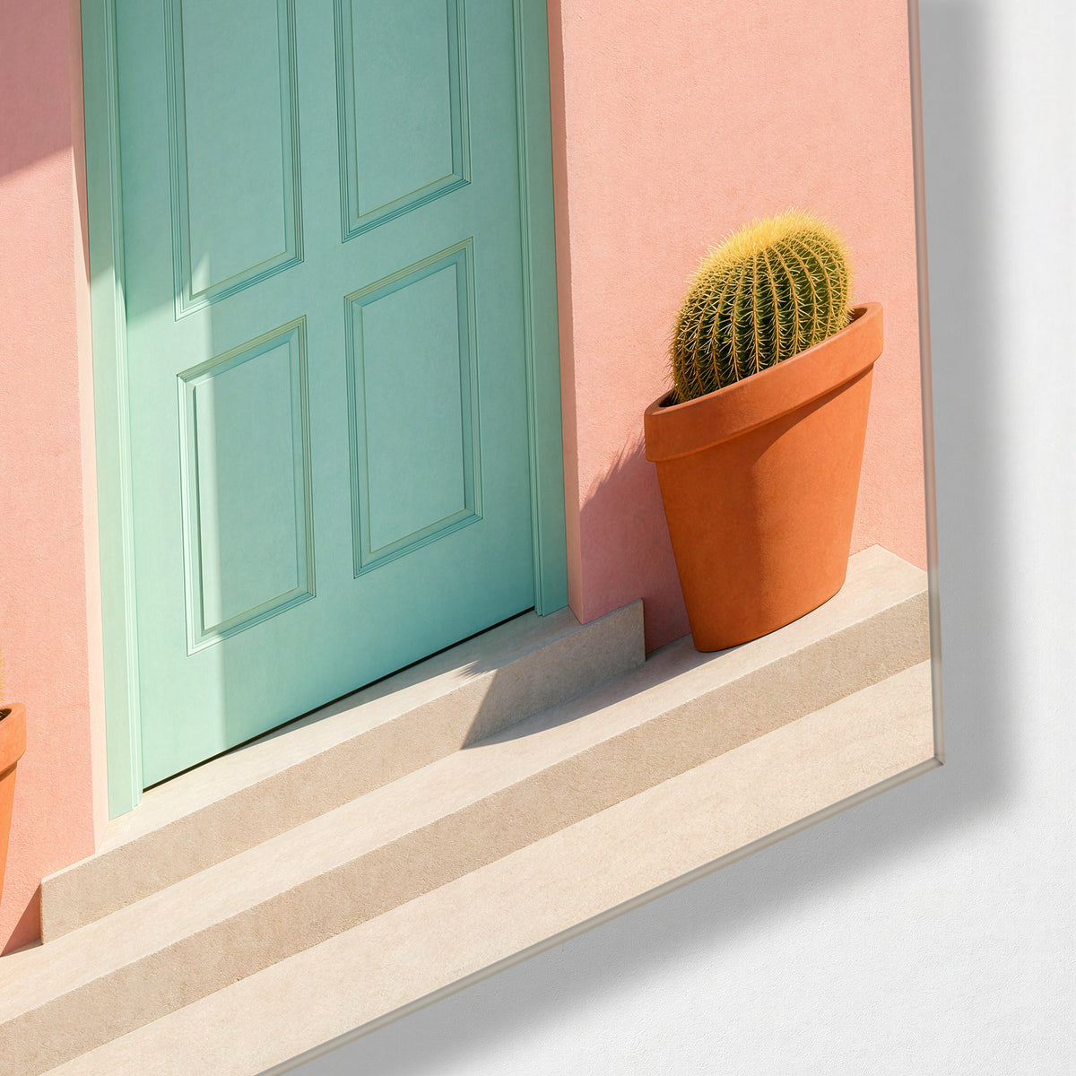 Cactus Guard glass wall art, corner view