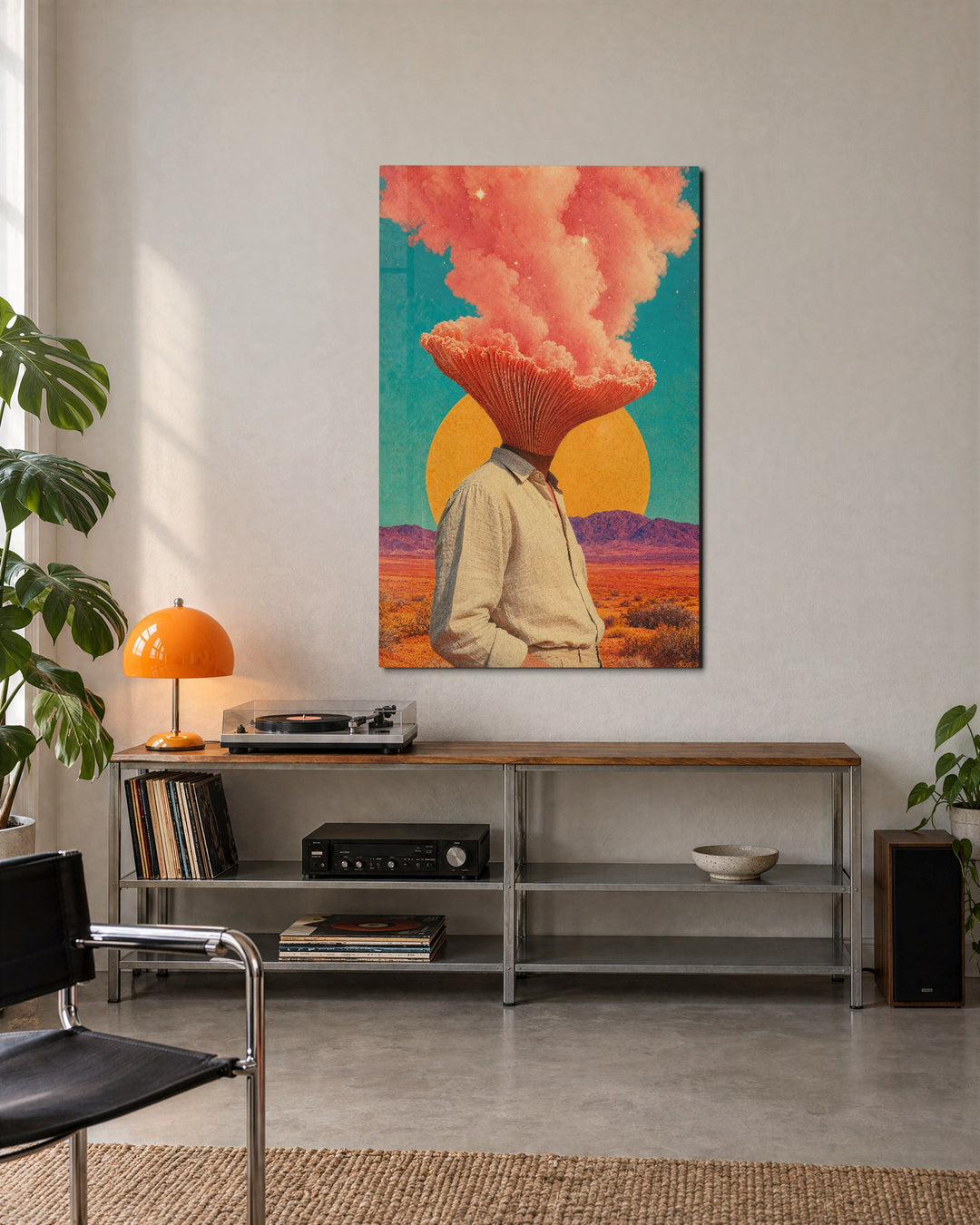 Mushroom Thoughts glass wall art, lifestyle view