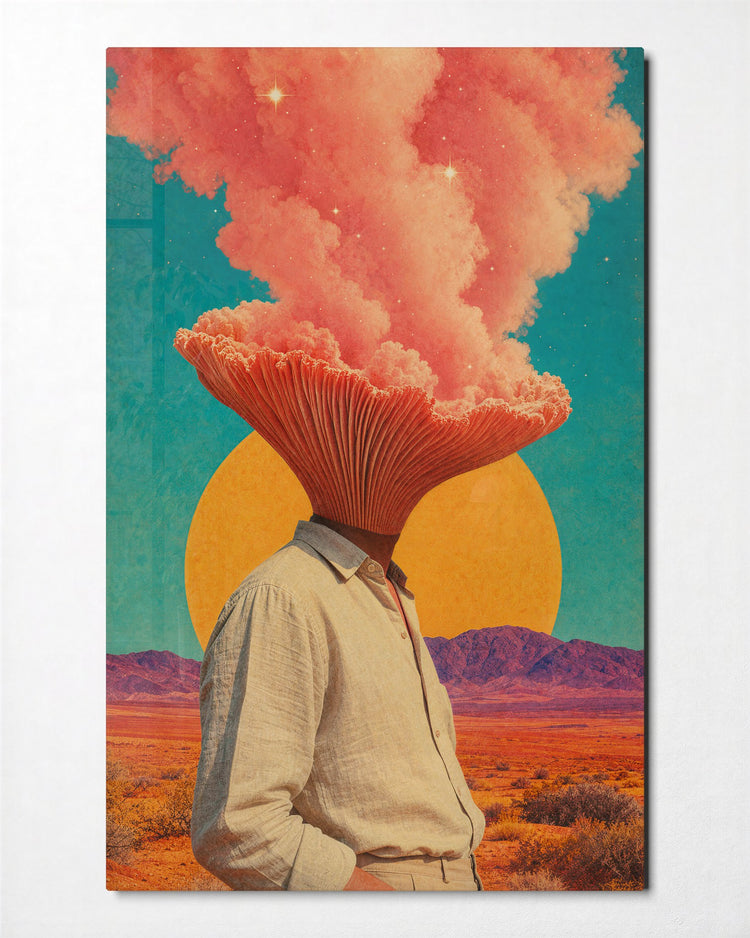 Mushroom Thoughts glass wall art, front view