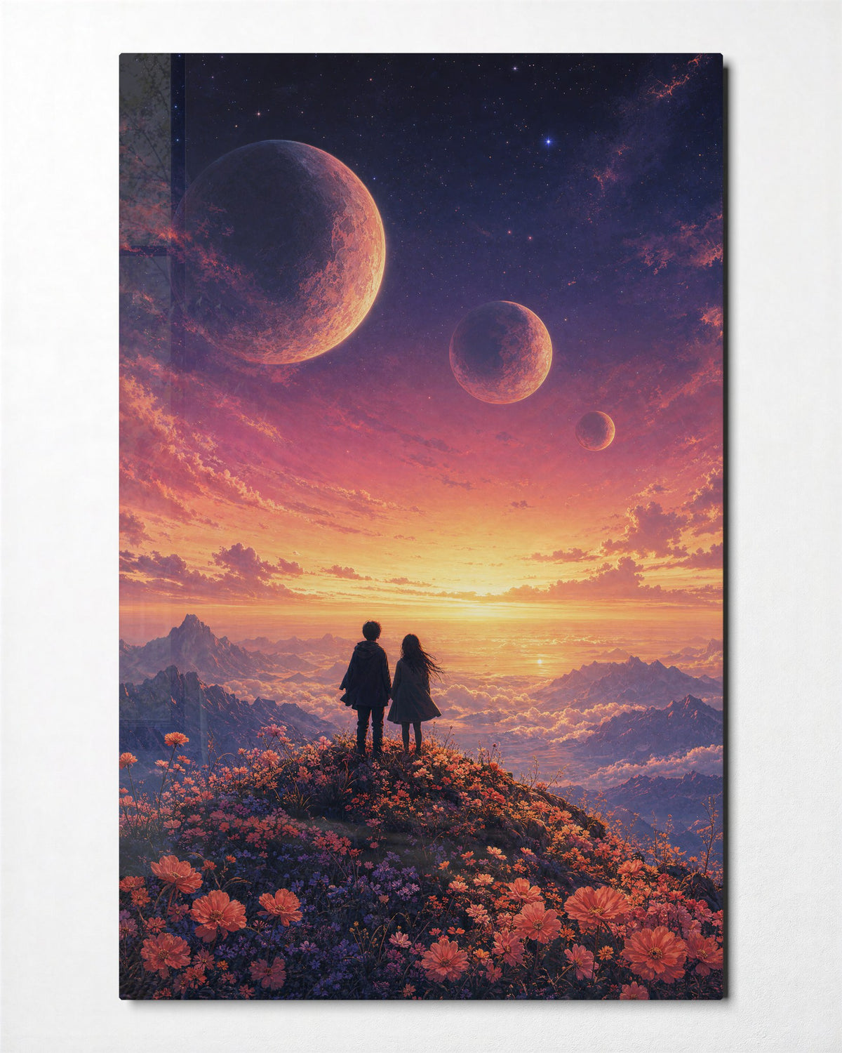 Hilltop Pair glass wall art, front view