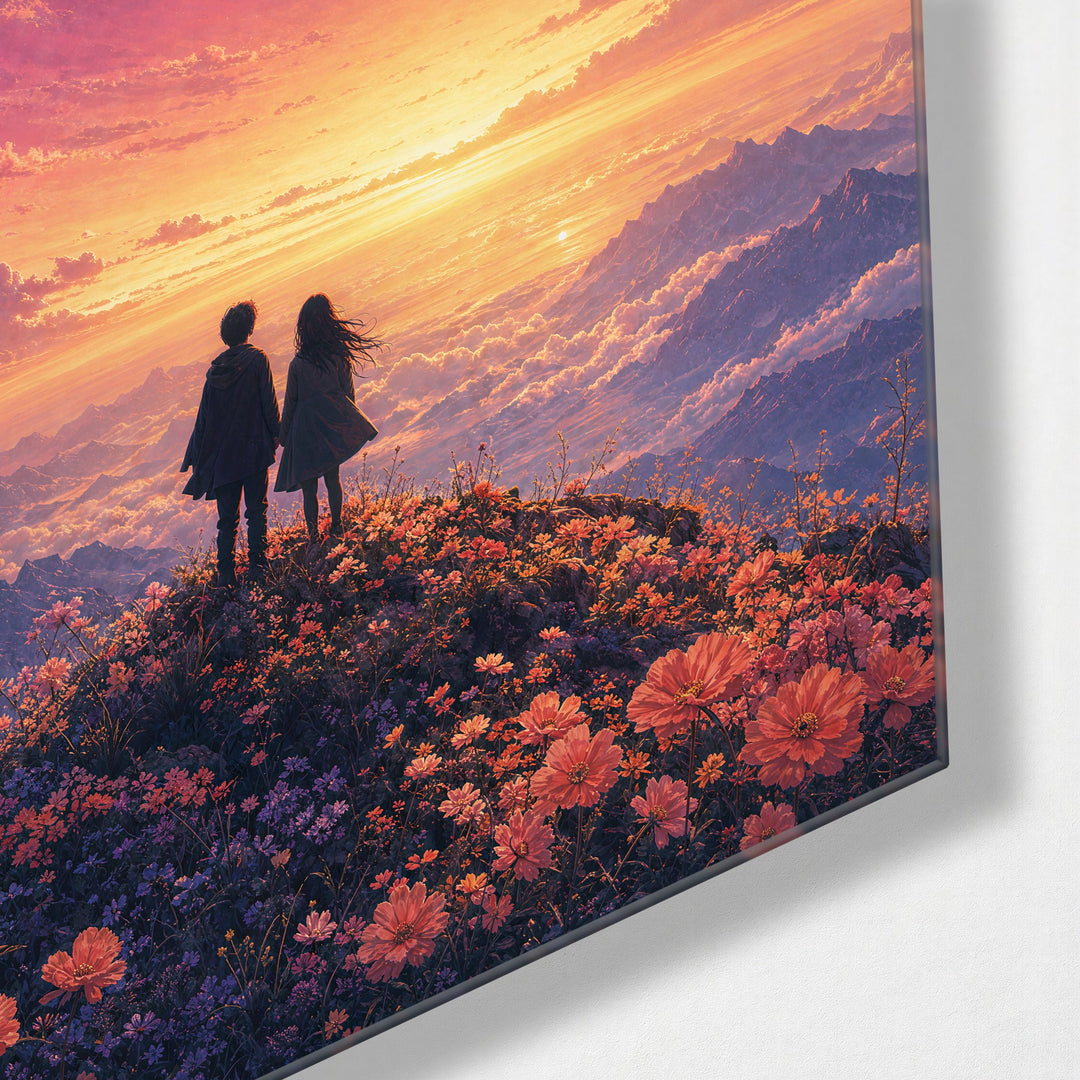 Hilltop Pair glass wall art, corner view