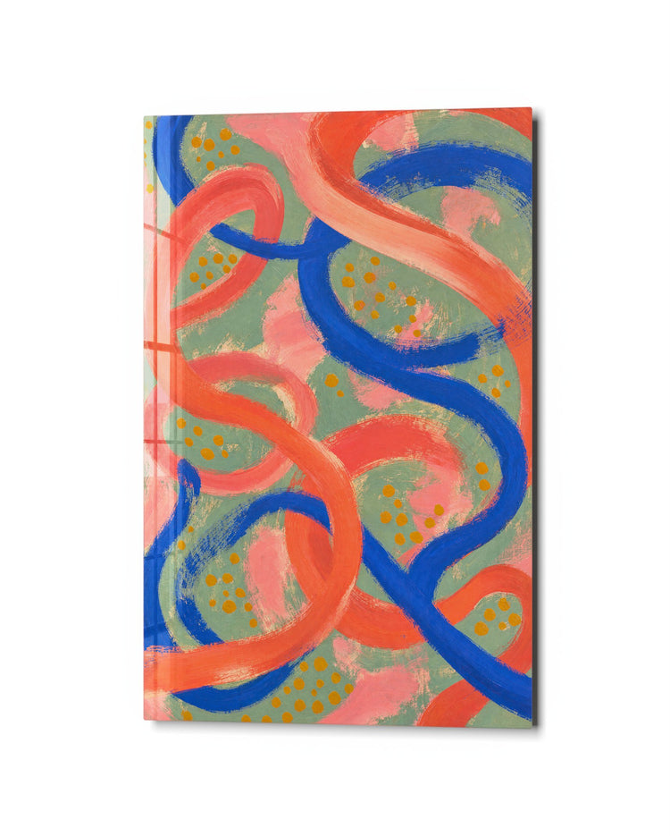 Dots and Swirls glass wall art, studio view