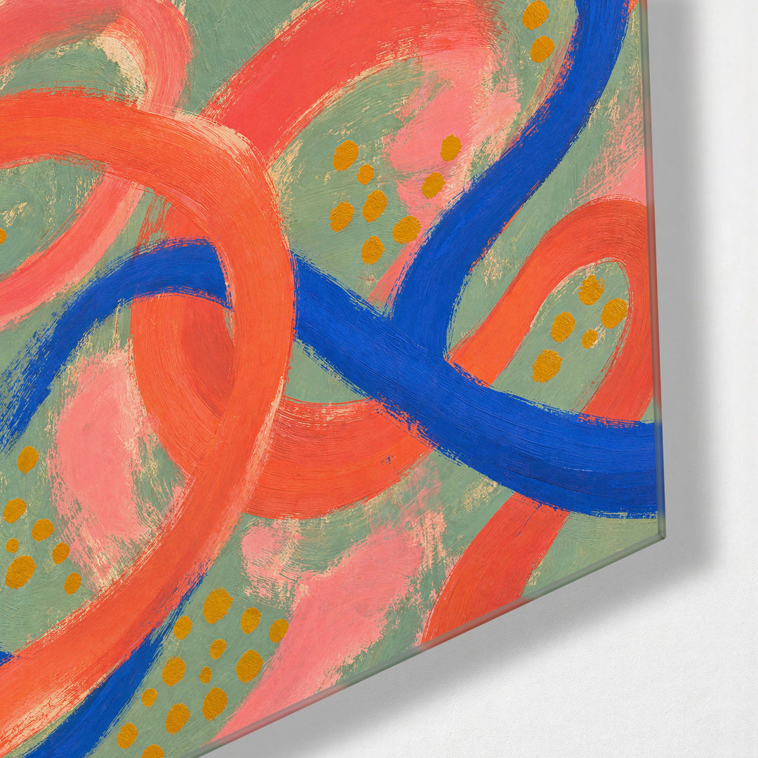 Dots and Swirls glass wall art, corner view