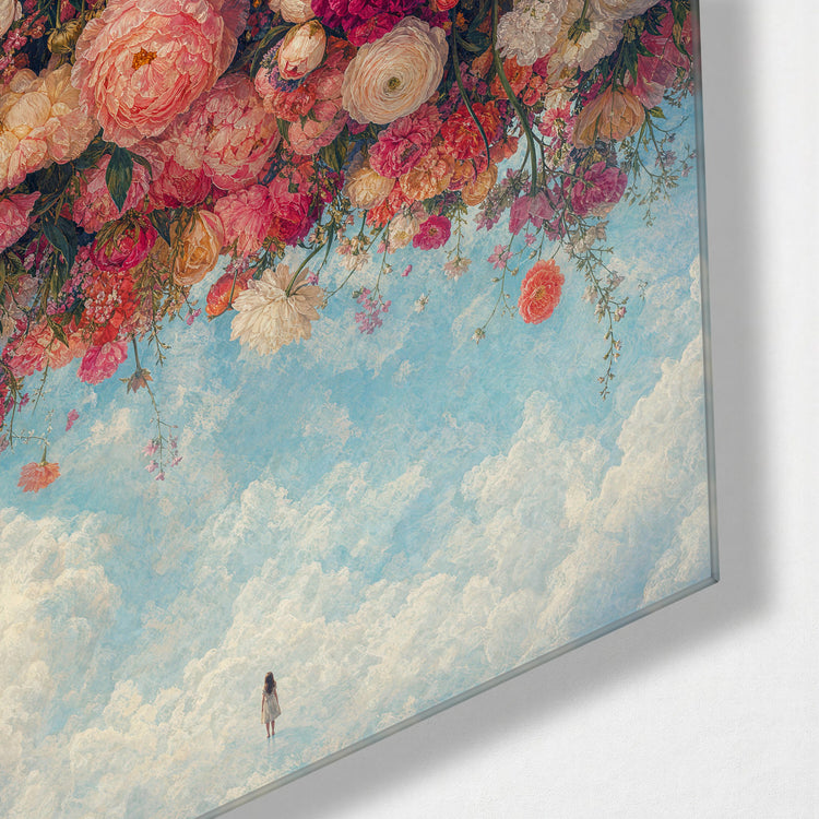 Tiny Gardener glass wall art, corner view