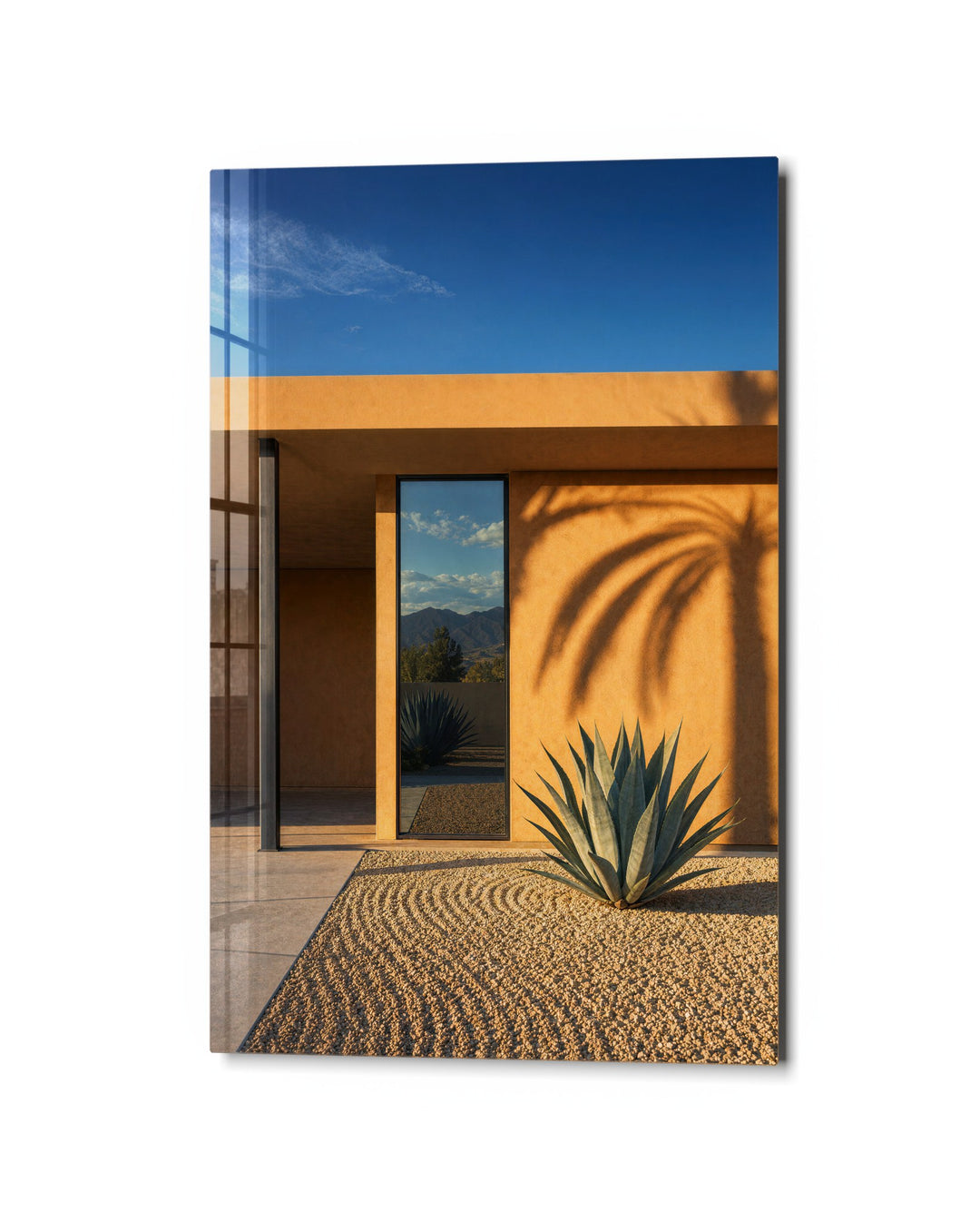 Raked Gravel, Agave glass wall art, studio view