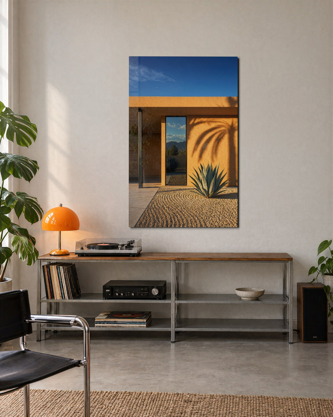 Raked Gravel, Agave glass wall art, lifestyle view