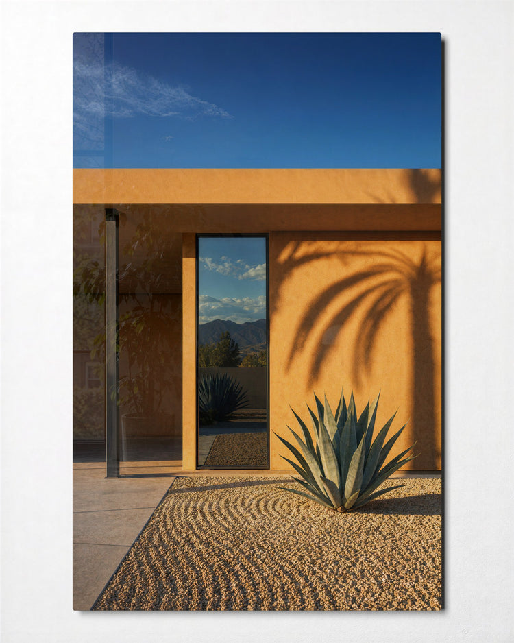 Raked Gravel, Agave glass wall art, front view