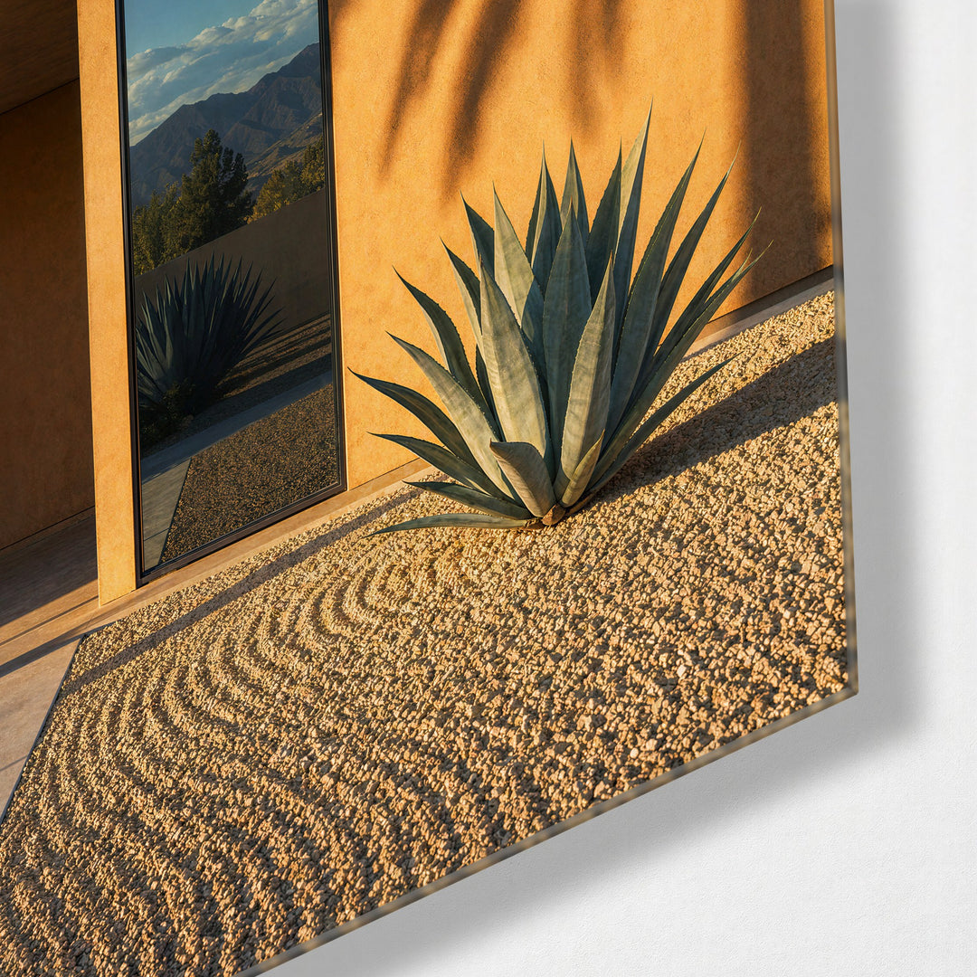 Raked Gravel, Agave glass wall art, corner view