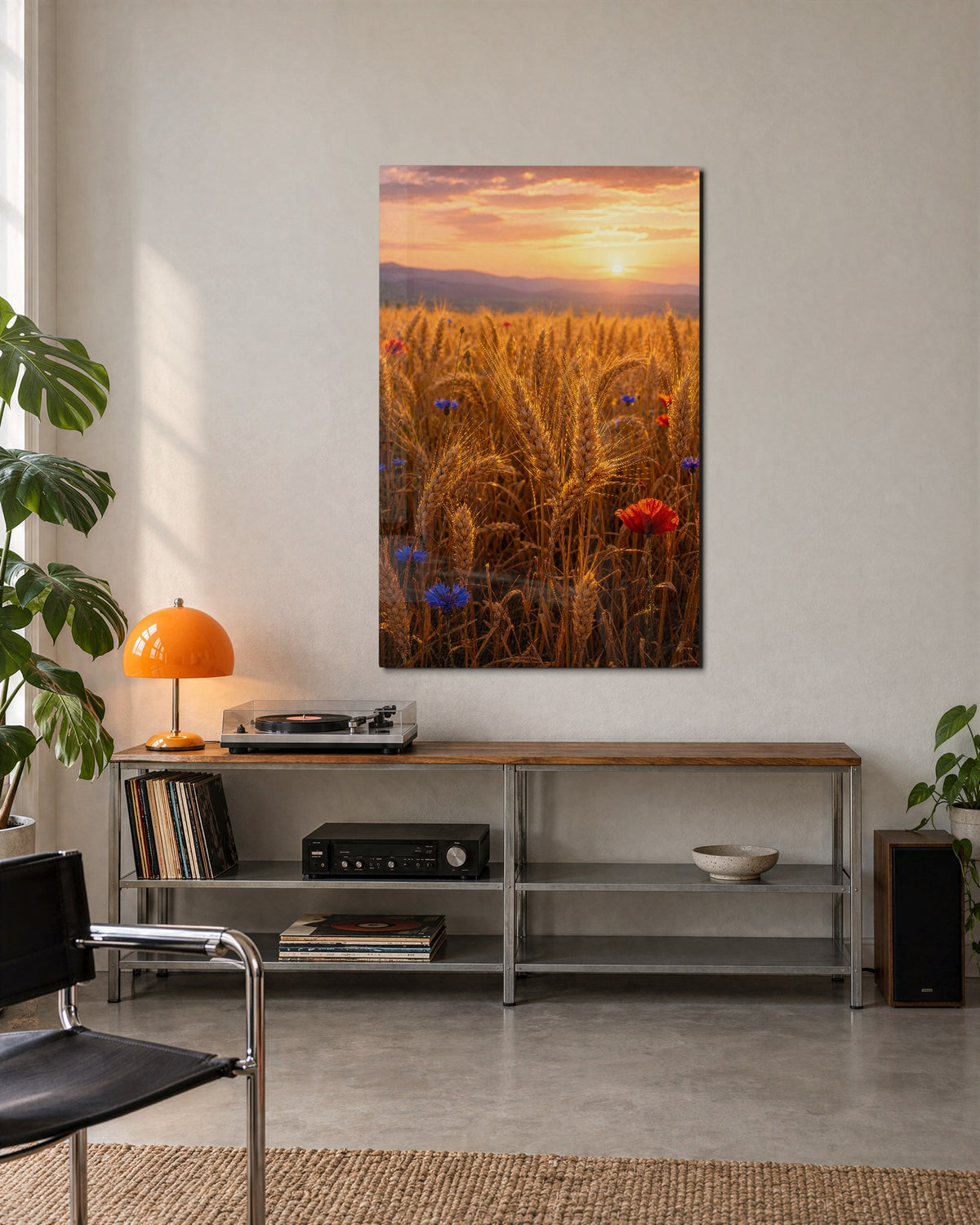 Poppy Hour glass wall art, lifestyle view