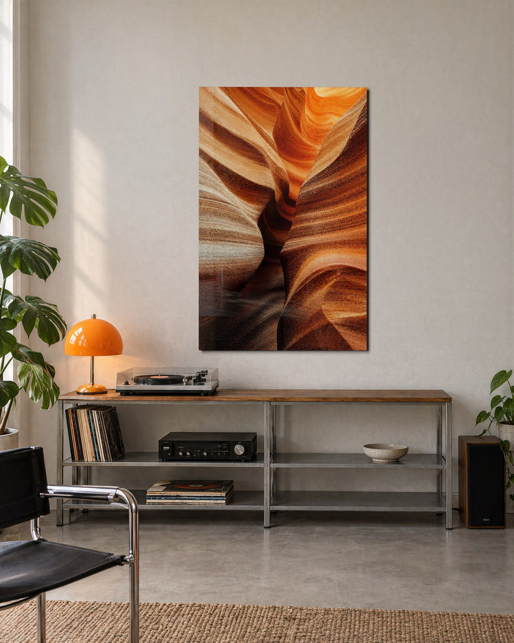 Canyon Exhale glass wall art, lifestyle view