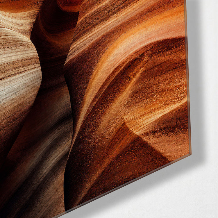 Canyon Exhale glass wall art, corner view
