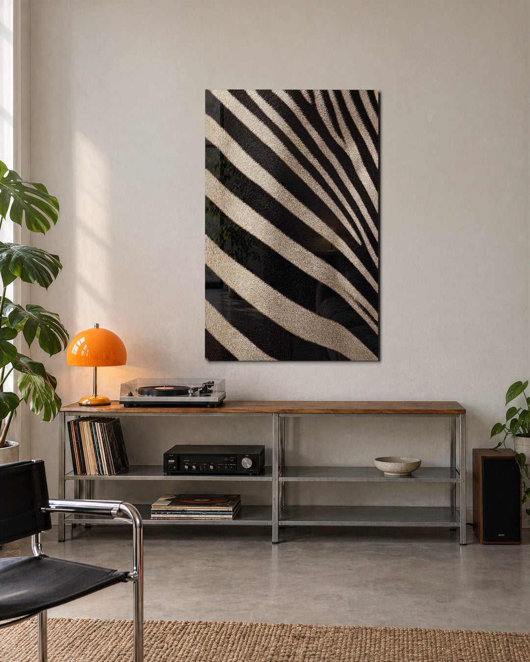 Black and White, Sideways glass wall art, lifestyle view