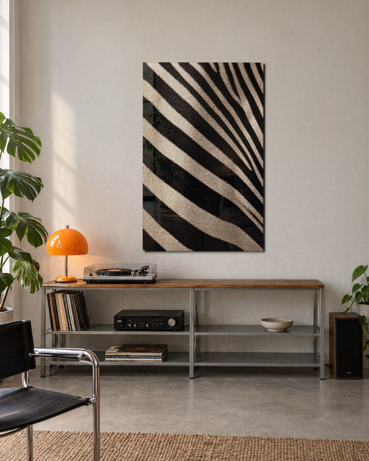 Black and White, Sideways glass wall art, lifestyle view