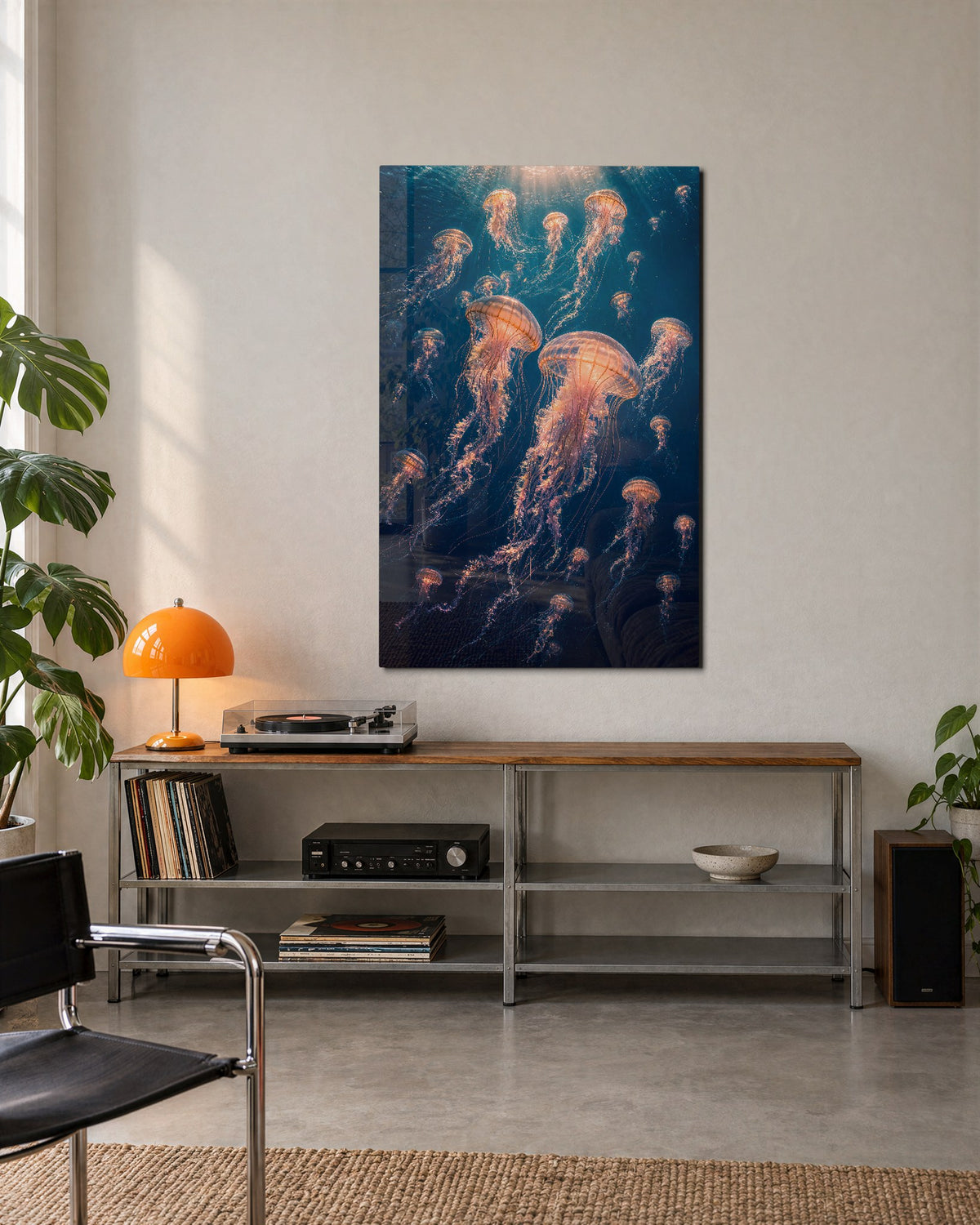 Glow Drifters at Depth glass wall art, lifestyle view