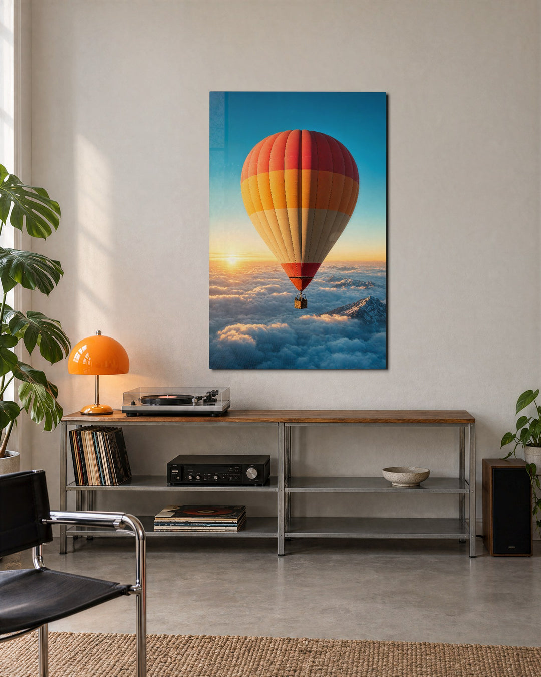 Basket Ride at Sunrise glass wall art, lifestyle view