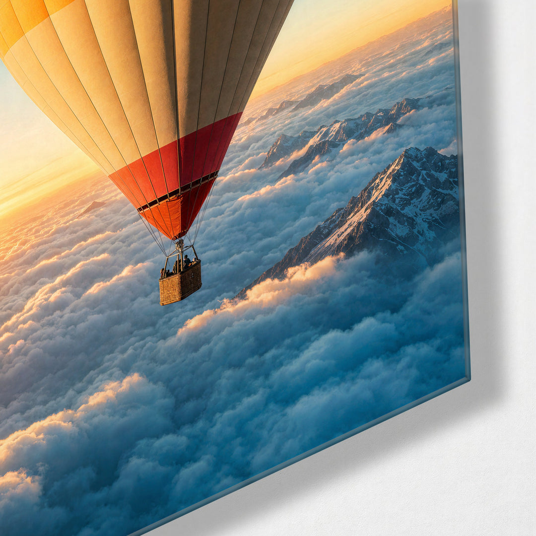 Basket Ride at Sunrise glass wall art, corner view