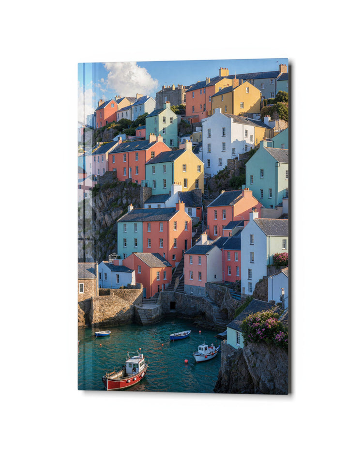 Stacked Hill Town glass wall art, studio view