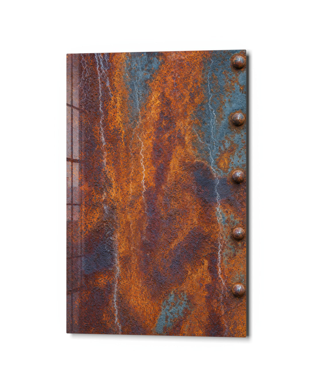 Rust Study glass wall art, studio view