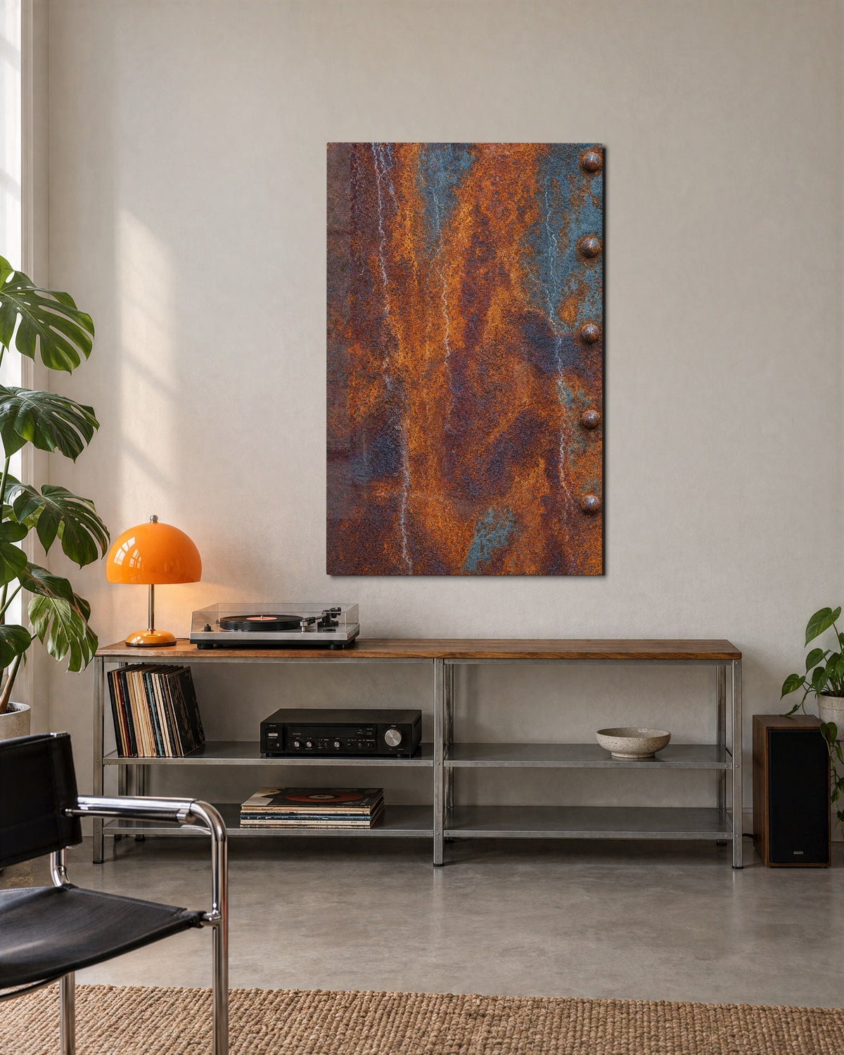 Rust Study glass wall art, lifestyle view