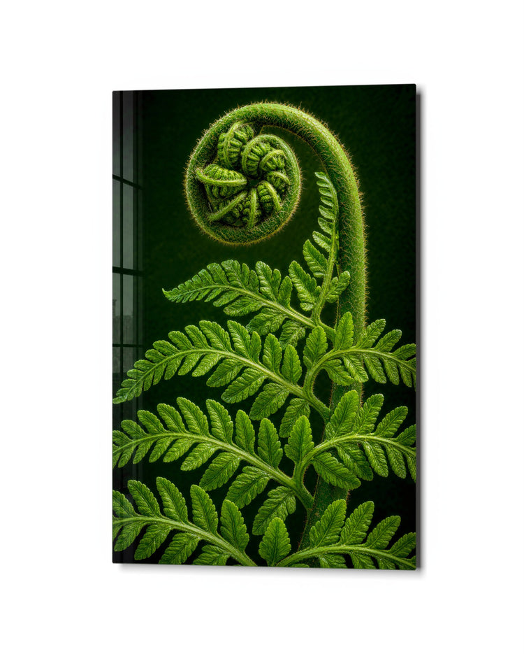 Fiddlehead Mid-Curl glass wall art, studio view