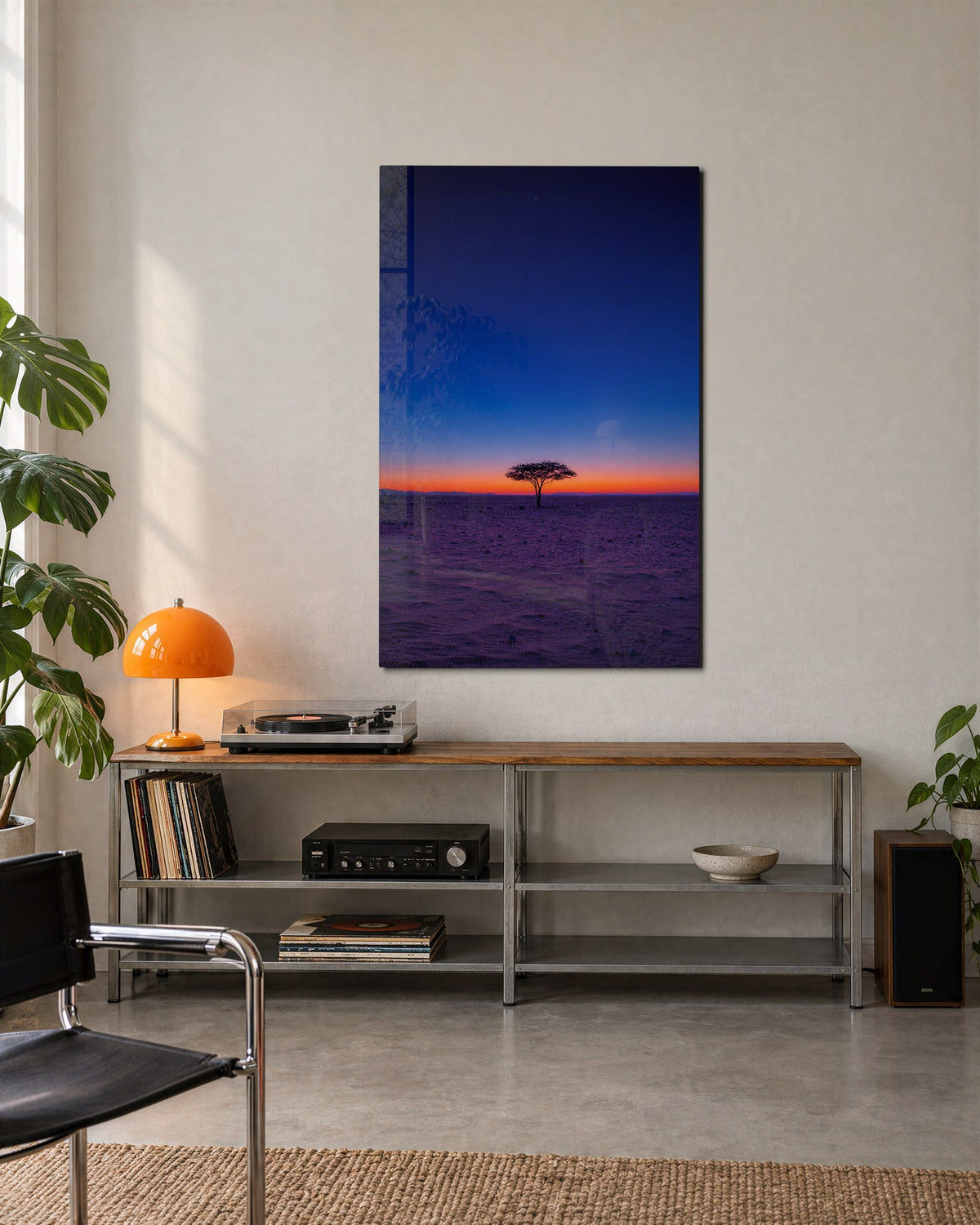Purple Plain, Party of One glass wall art, lifestyle view