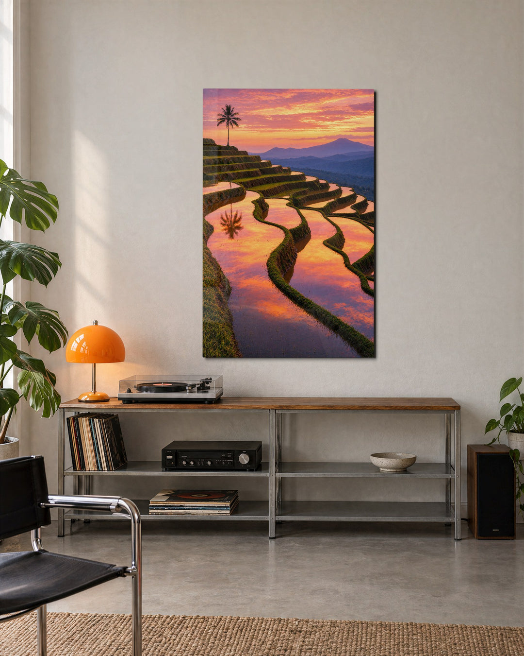 Lone Palm Terrace glass wall art, lifestyle view