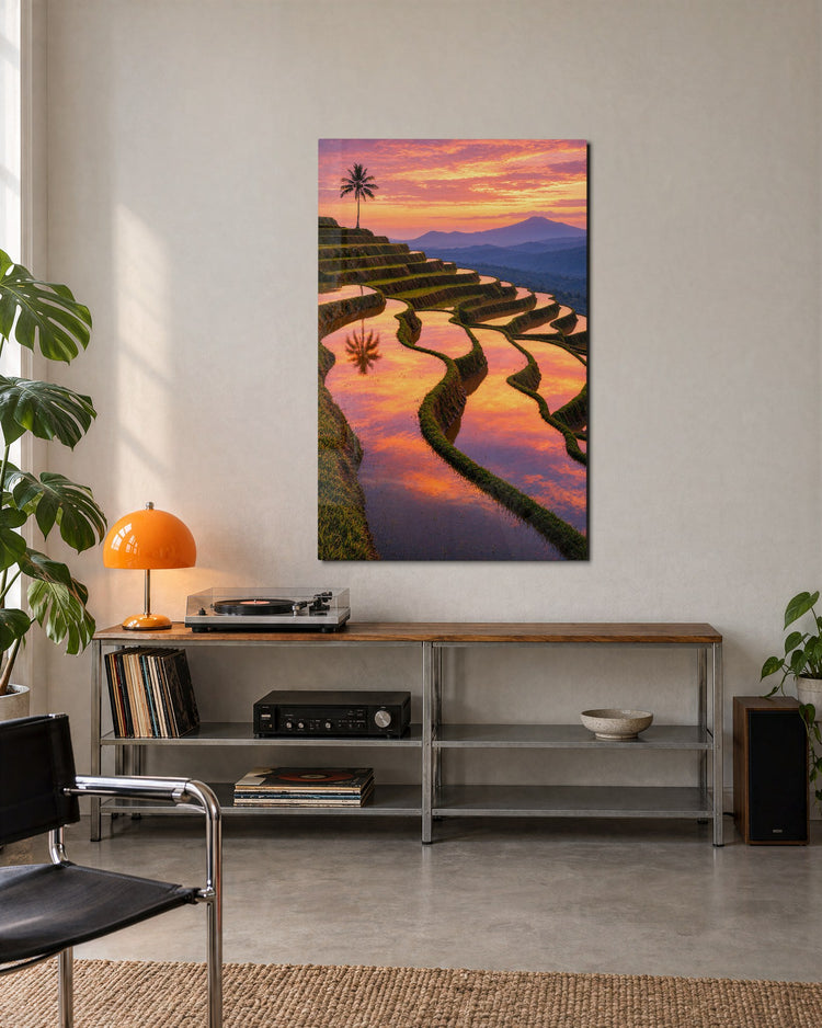 Lone Palm Terrace glass wall art, lifestyle view