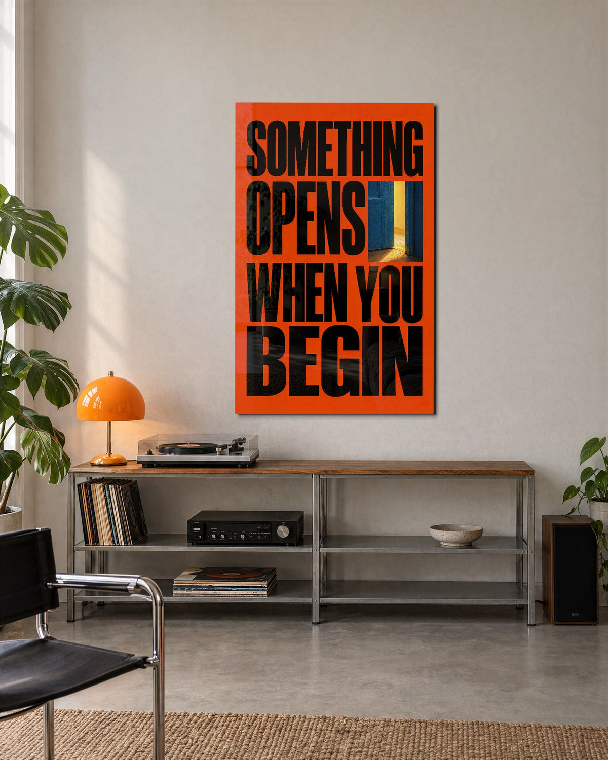 The Door Is Ajar glass wall art, lifestyle view
